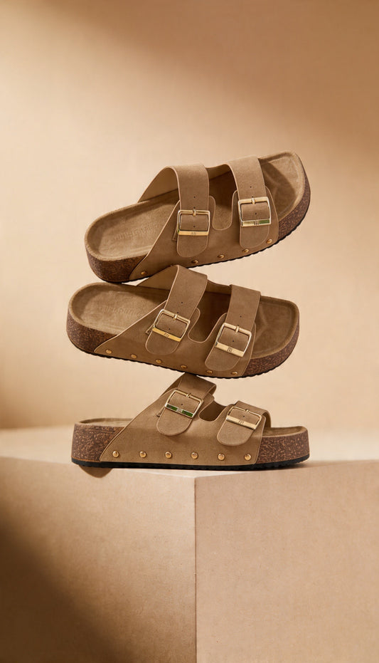 Sandalia hebillas planas doble suela