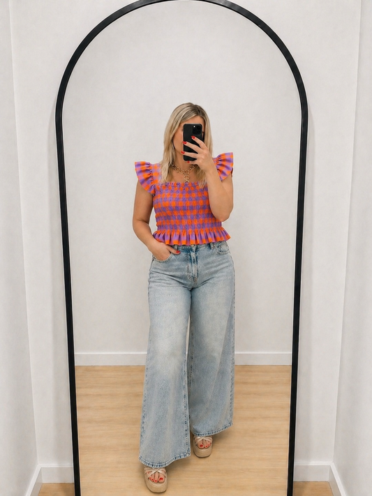 Top Vichy fruncido