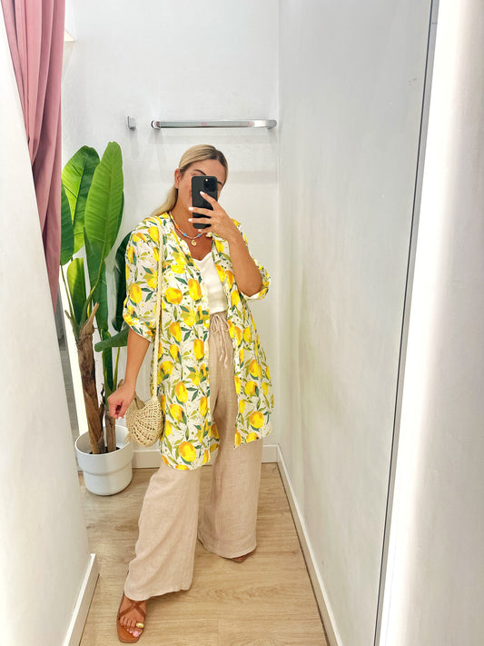 Vestido camisero o sobrecamisa limones