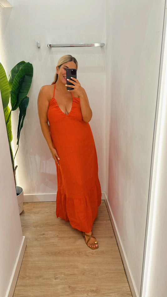 Vestido pico lino